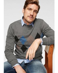 grauer Pullover mit einem Rundhalsausschnitt mit Argyle-Muster von Tom Tailor
