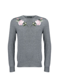 grauer Pullover mit einem Rundhalsausschnitt mit Blumenmuster von Alexander McQueen