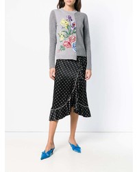grauer Pullover mit einem Rundhalsausschnitt mit Blumenmuster von Sport Max Code