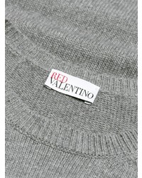 grauer Pullover mit einem Rundhalsausschnitt mit Blumenmuster von RED Valentino