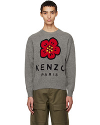 grauer Pullover mit einem Rundhalsausschnitt mit Blumenmuster von Kenzo