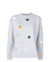 grauer Pullover mit einem Rundhalsausschnitt mit Blumenmuster von Kenzo
