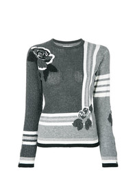 grauer Pullover mit einem Rundhalsausschnitt mit Blumenmuster von Thom Browne