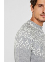 grauer Pullover mit einem Rundhalsausschnitt mit Norwegermuster von Esprit