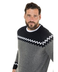 grauer Pullover mit einem Rundhalsausschnitt mit Norwegermuster von JP1880