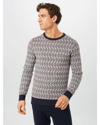 grauer Pullover mit einem Rundhalsausschnitt mit Norwegermuster von Lindbergh