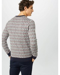 grauer Pullover mit einem Rundhalsausschnitt mit Norwegermuster von Lindbergh