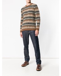 grauer Pullover mit einem Rundhalsausschnitt mit geometrischem Muster von Howlin'