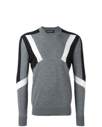 grauer Pullover mit einem Rundhalsausschnitt mit geometrischem Muster von Neil Barrett