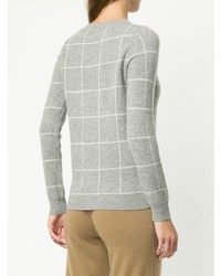 grauer Pullover mit einem Rundhalsausschnitt mit Karomuster von Madeleine Thompson