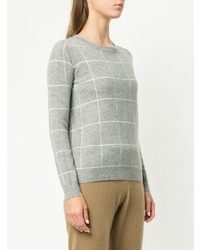 grauer Pullover mit einem Rundhalsausschnitt mit Karomuster von Madeleine Thompson