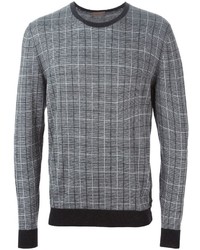 grauer Pullover mit einem Rundhalsausschnitt mit Karomuster von Etro