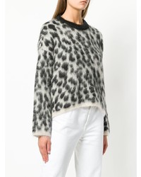 grauer Pullover mit einem Rundhalsausschnitt mit Leopardenmuster von Nude