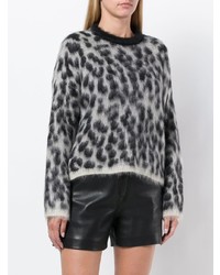 grauer Pullover mit einem Rundhalsausschnitt mit Leopardenmuster von Nude