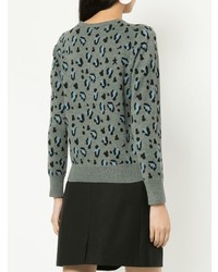 grauer Pullover mit einem Rundhalsausschnitt mit Leopardenmuster von GUILD PRIME