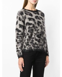 grauer Pullover mit einem Rundhalsausschnitt mit Leopardenmuster von Luisa Cerano