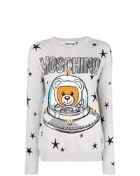 grauer Pullover mit einem Rundhalsausschnitt mit Sternenmuster von Moschino