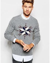grauer Pullover mit einem Rundhalsausschnitt mit Weihnachten Muster