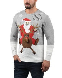 grauer Pullover mit einem Rundhalsausschnitt mit Weihnachten Muster von BLEND