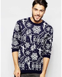 grauer Pullover mit einem Rundhalsausschnitt mit Weihnachten Muster von Asos