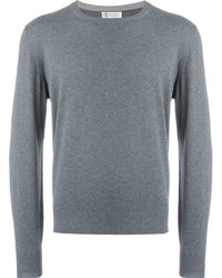grauer Pullover mit einem Rundhalsausschnitt von Brunello Cucinelli