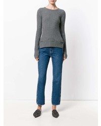 grauer Pullover mit einem Rundhalsausschnitt von Cashmere In Love