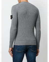 grauer Pullover mit einem Rundhalsausschnitt von Stone Island