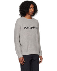 grauer Pullover mit einem Rundhalsausschnitt von PLACES+FACES