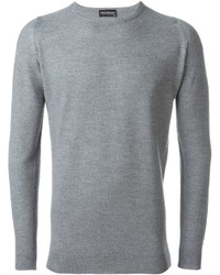 grauer Pullover mit einem Rundhalsausschnitt von John Smedley
