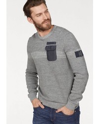 grauer Pullover mit einem Rundhalsausschnitt von LERROS