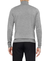 grauer Pullover mit einem Rundhalsausschnitt von John Smedley