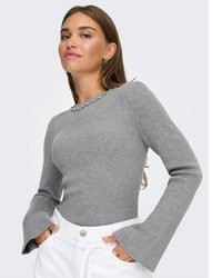 grauer Pullover mit einem Rundhalsausschnitt von Only