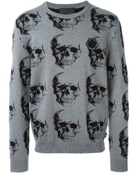 grauer Pullover mit einem Rundhalsausschnitt von Philipp Plein