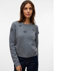 grauer Pullover mit einem Rundhalsausschnitt von Vero Moda