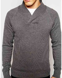 grauer Pullover mit einem Schalkragen von Selected