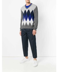 grauer Pullover mit einem V-Ausschnitt mit Argyle-Muster von Ballantyne