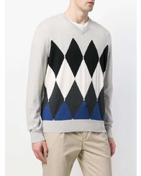 grauer Pullover mit einem V-Ausschnitt mit Argyle-Muster von Ballantyne