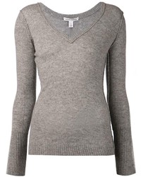 grauer Pullover mit einem V-Ausschnitt von Autumn Cashmere