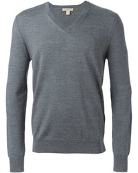 grauer Pullover mit einem V-Ausschnitt von Burberry