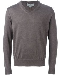 grauer Pullover mit einem V-Ausschnitt von Canali
