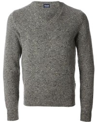 grauer Pullover mit einem V-Ausschnitt von Drumohr