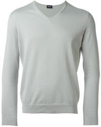 grauer Pullover mit einem V-Ausschnitt von Drumohr