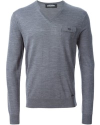 grauer Pullover mit einem V-Ausschnitt von DSQUARED2