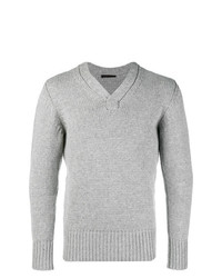 grauer Pullover mit einem V-Ausschnitt von East Harbour Surplus