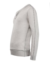 grauer Pullover mit einem V-Ausschnitt von Falke