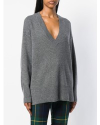 grauer Pullover mit einem V-Ausschnitt von Le Kasha