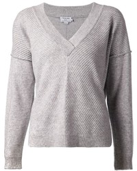 grauer Pullover mit einem V-Ausschnitt von Frame Denim