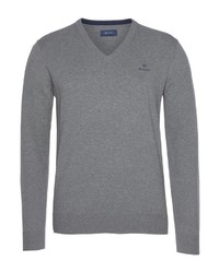grauer Pullover mit einem V-Ausschnitt von Gant
