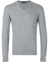 grauer Pullover mit einem V-Ausschnitt von Hackett