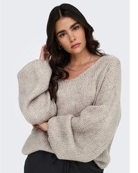 grauer Pullover mit einem V-Ausschnitt von Jdy